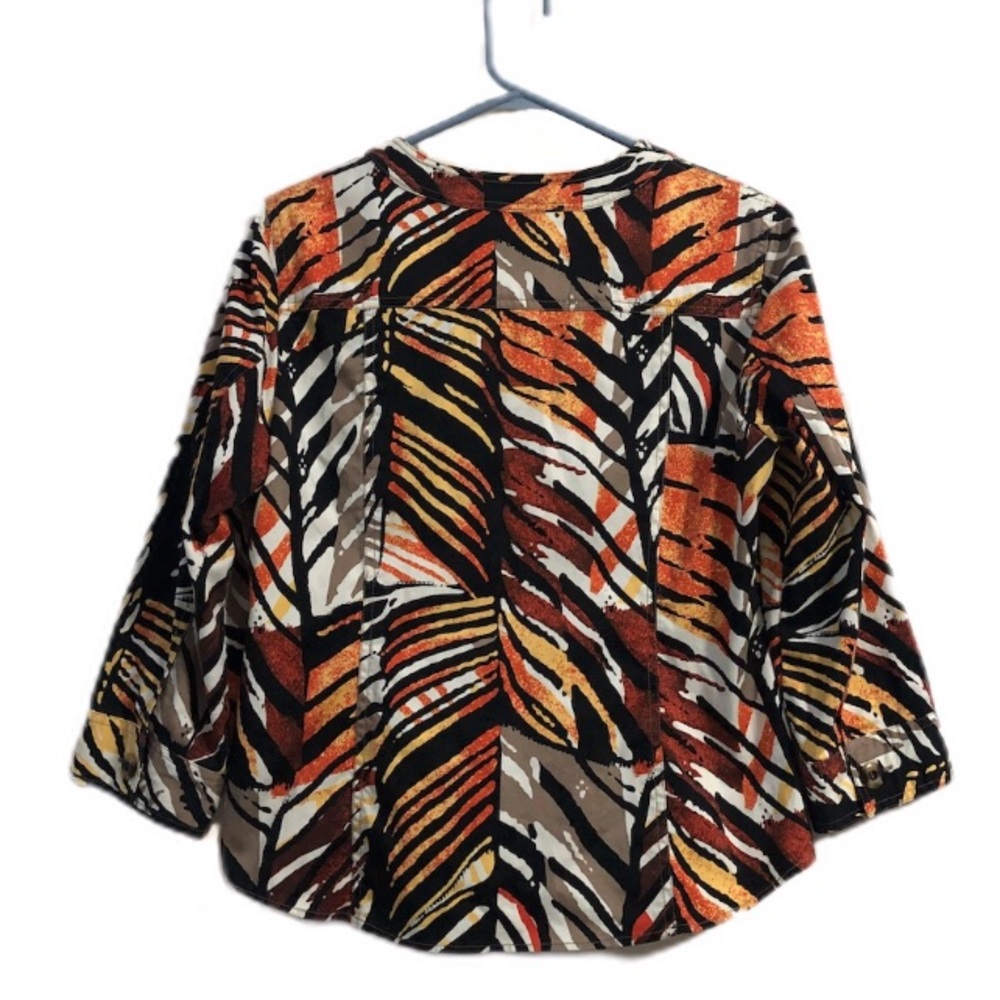 Ruby Rd. Orange Colorful Patterned Button Down Shirt 12 - Picture 2 of 5